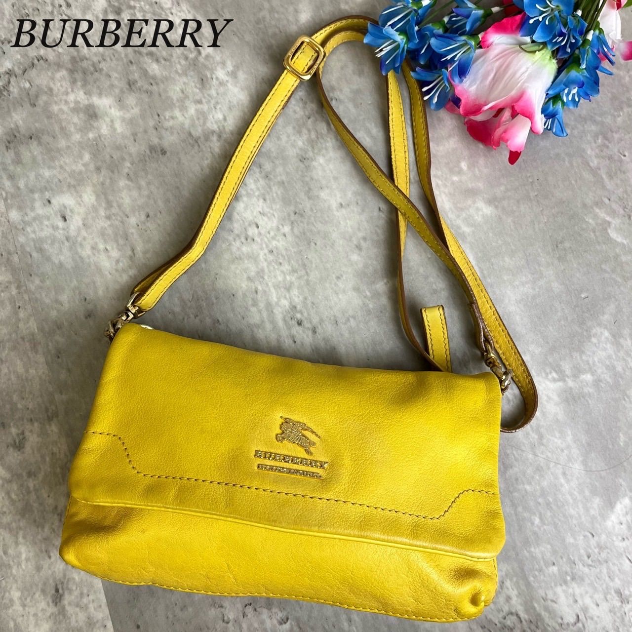 ✨格安✨BURBERRY バーバリー ショルダーバッグ トートバッグ ロゴ金具 シャドーホース ゴールド金具 ロゴタグ ロゴ型押し レザー 肩掛け 斜め掛けレディース イエロー 黄色