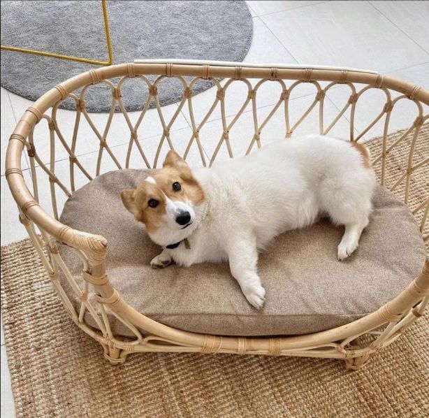 メルカリShops 7 7 ペットベッド 手作りのラタン編みペットベッド 犬用ソファ 猫ちゃんのプリンセス用ベッド 四季を通じて使える取り外し