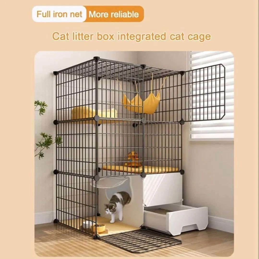 屋内用大型3段猫ケージ 猫トイレ付き猫ゲージ 小動物用DIY猫ケージ 特大空き