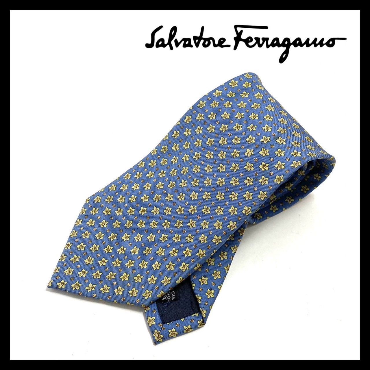 Ferragamo】ネクタイ SILK/シルク 100% ライトブルー/水色系 フラワー