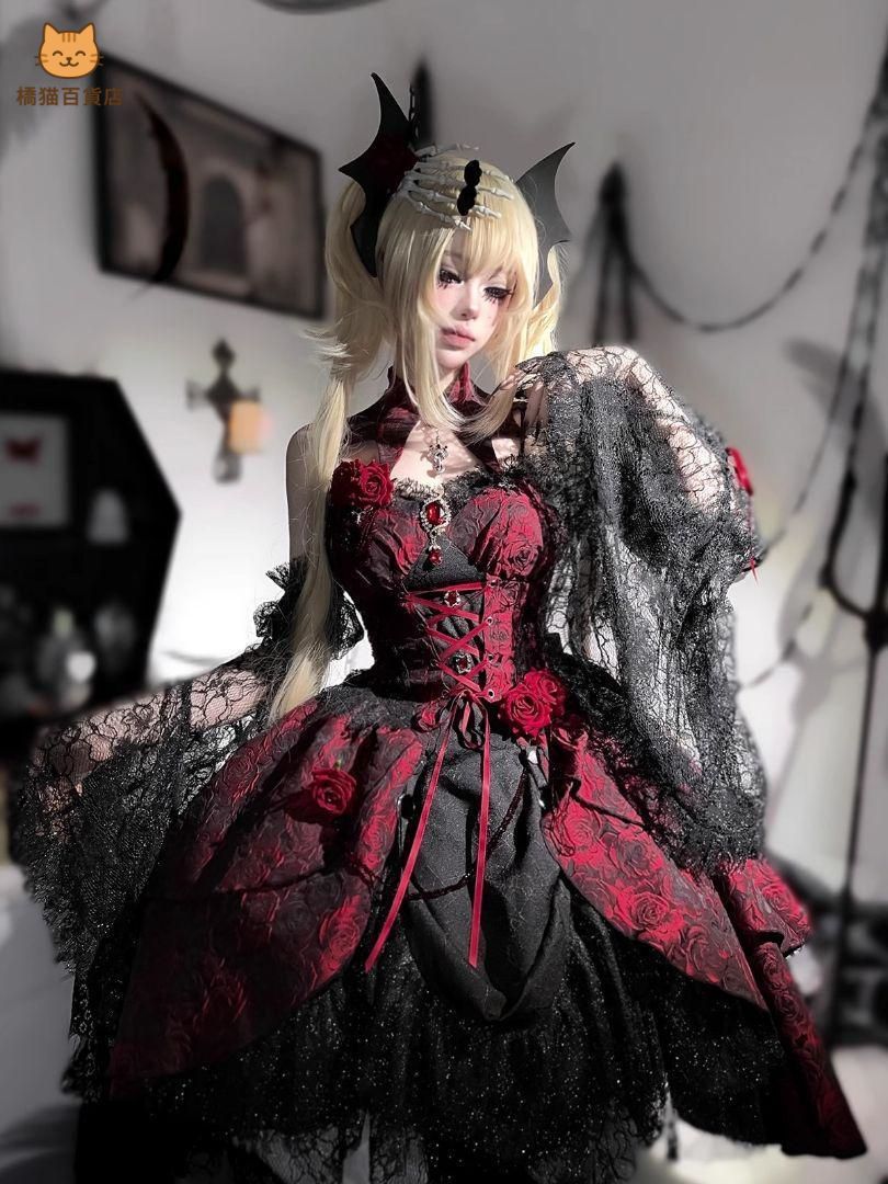 レディースウェア ドレス lolita オリジナル 洋服 ロリータ ワンピース レッド 学園祭 ステージ 撮影会 自撮り イベント