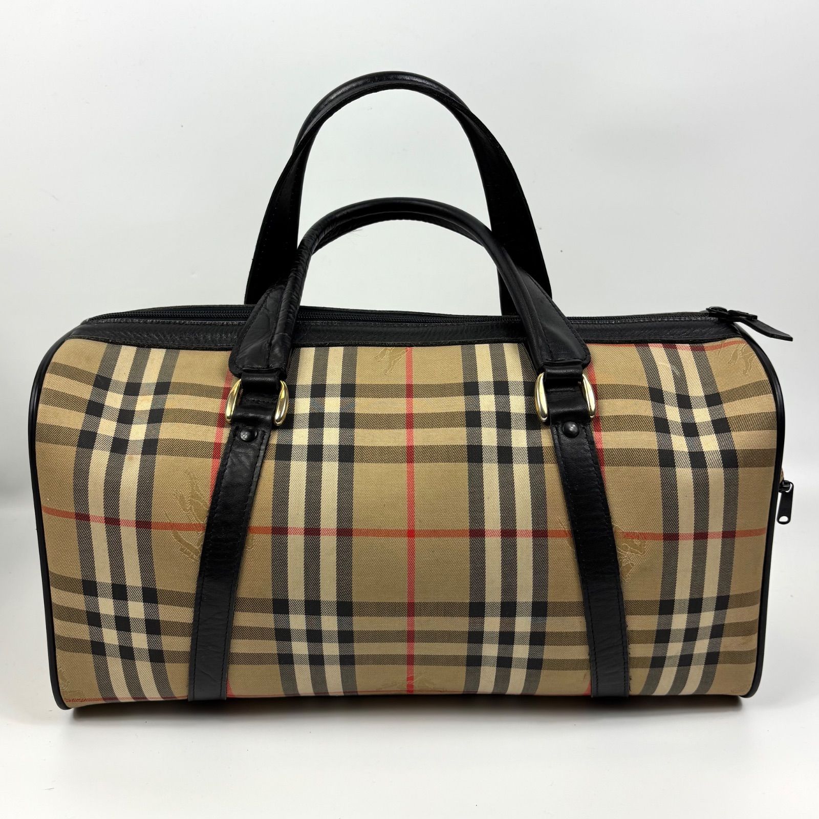 BURBERRY バーバリー ボストンバッグ A4サイズ ハンドバッグ トートバッグ ノバチェック ホースロゴ シャドーホース ヴィンテージ ベージュ ブラック 黒 キャンバス レザー
