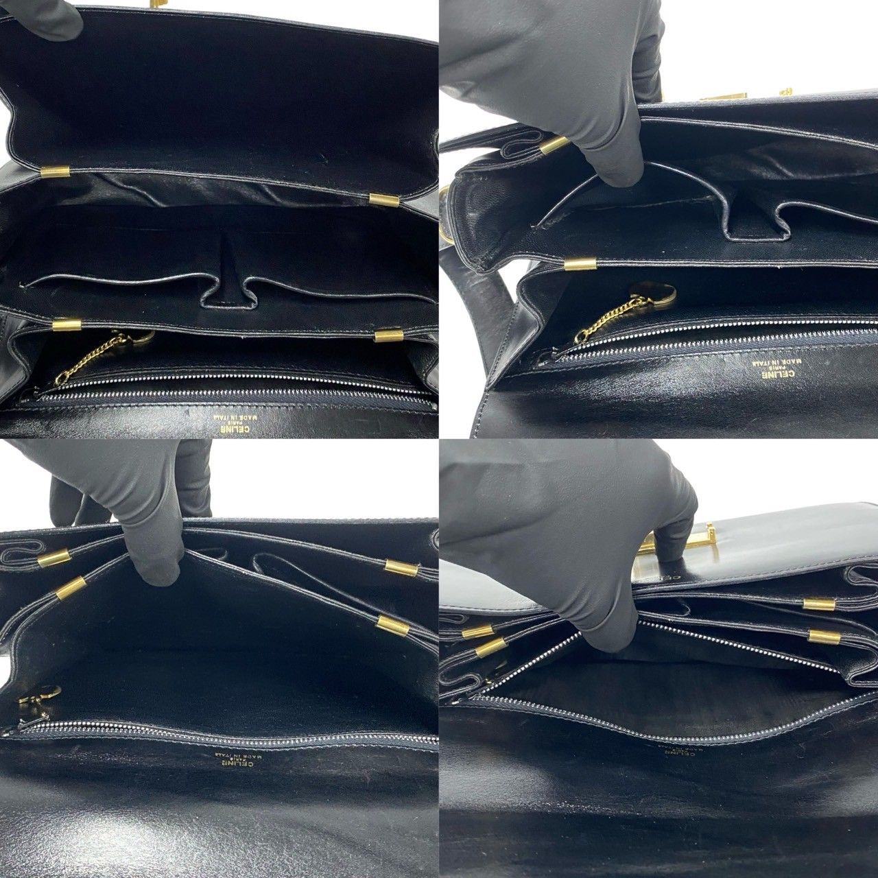 極 美品 希少品 CELINE セリーヌ ロゴ 馬車金具 カーフ レザー 本革 