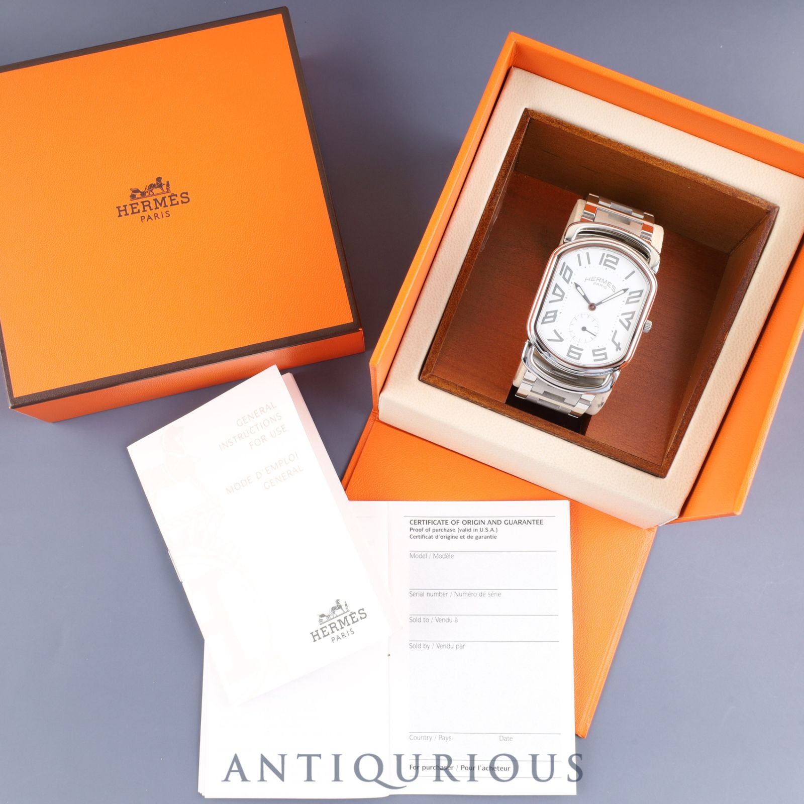エルメス ラリー RA1.810 クォーツ Cal.980.163 SS SS ホワイト文字盤 箱 保証書 オーバーホール済み