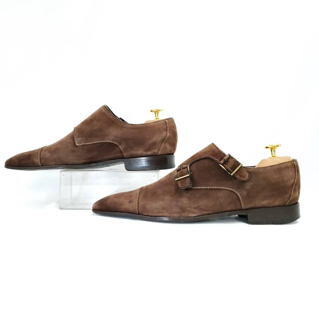 マグナーニ　美品　ダークブラウン　ダブルモンクストラップ　ストレート　スエード マグナーニ 美品 ダークブラウン ダブルモンクストラップ