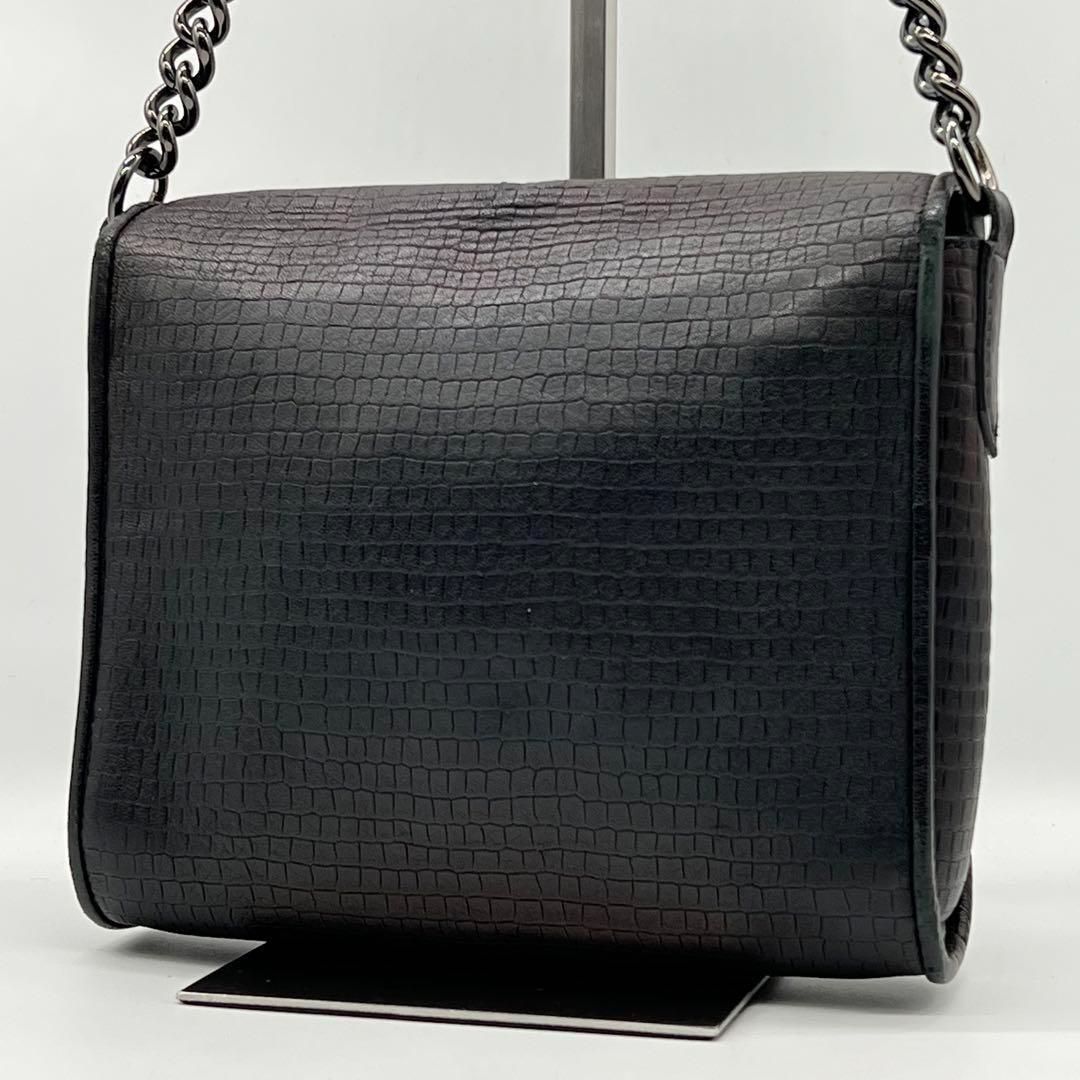 ☆美品☆ LONGCHAMP ロンシャン ショルダー ダークグレー クロコ型押し 美品】LONGCHAMP クロコ型押し ショルダーバッグ ブラック