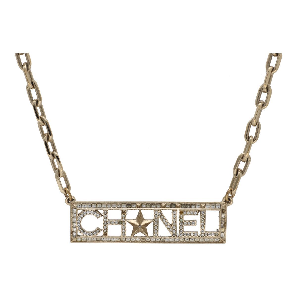 ⭐︎ヒロト⭐︎CHANEL プレート型ネックレス 中古】 CHANEL シャネル ロゴ スター ラインストーン チェーン