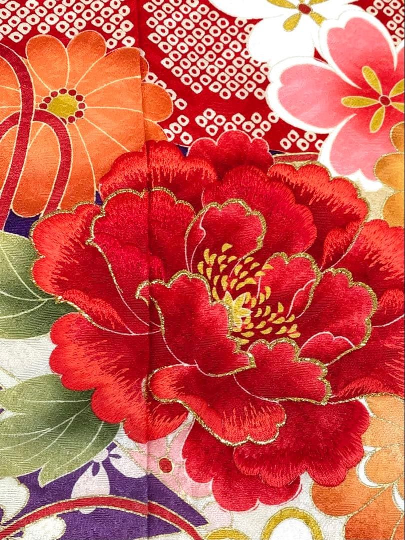 メーカー品振袖 仮絵羽 紫野 刺繍 金彩 正絹 未仕立て品 八掛付き