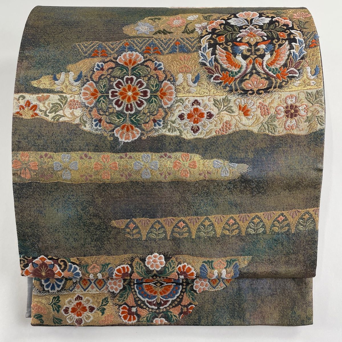袋帯 秀品 華文 向鳥 金糸 箔 鶯色 六通 正絹 【中古】 - メルカリ