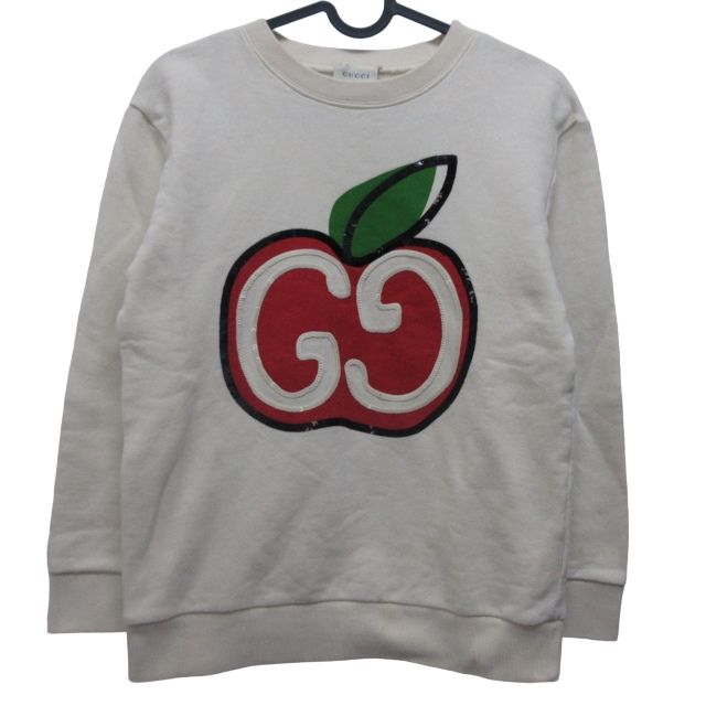 グッチ GUCCI スウェット トレーナー リンゴ柄 刺繡 スパンコール オフ