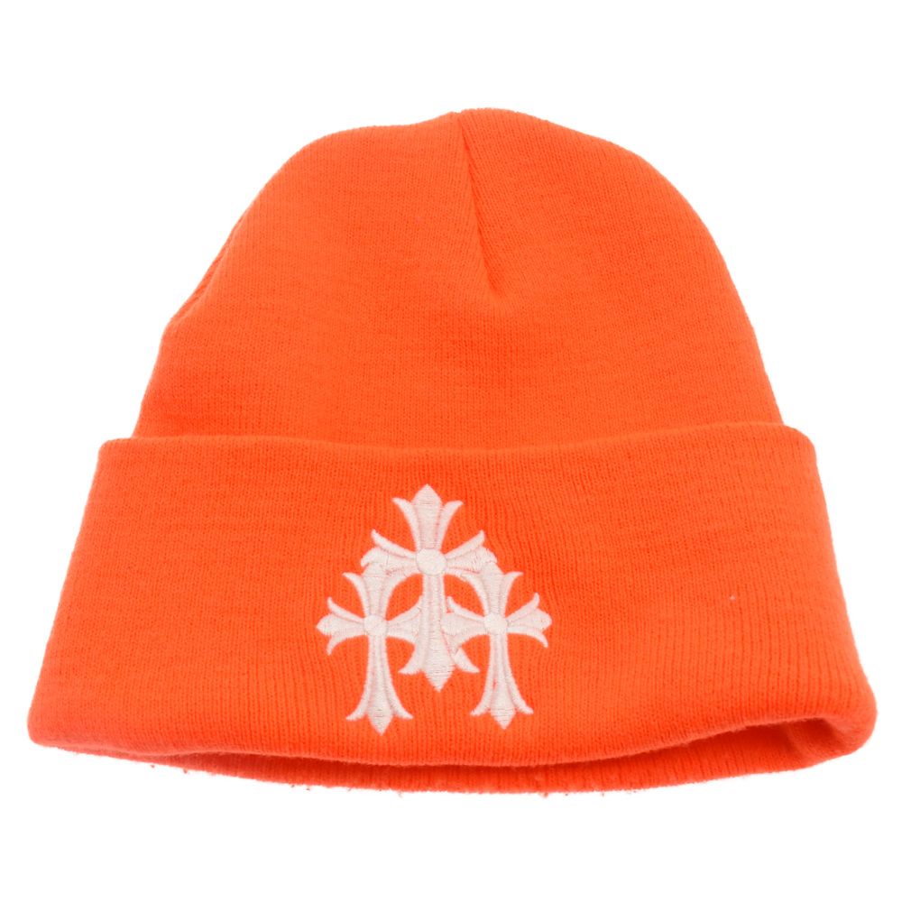CHROME HEARTS (クロムハーツ) Cemetery Cross Beanie Neon Orange クロムハーツ セメタリークロスビーニー ニット帽子 オレンジ