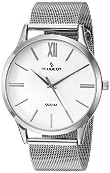Peugeot メンズ シルバースリムケース ステンレススチールメッシュドレスウォッチ シルバー
