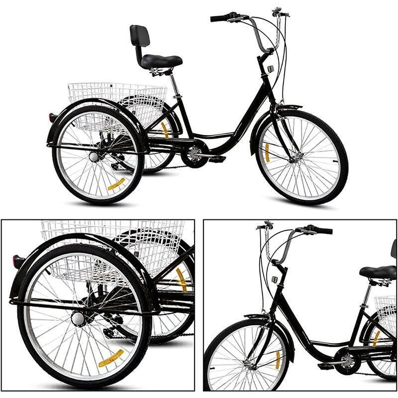 品質保証★大人用三輪車 24インチ 7スピード 3輪自転車 大人用 三輪自転車 トライク マンパワーペダル 三輪車 男性女性向けショッピング  買い物かご付き