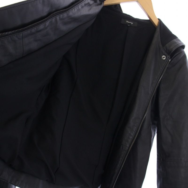 セオリー theory 21SS Sleek Nappa Zip Up JKT レザージャケット ジップアップ フード P S 黒 ブラック  01-1160803 /BM