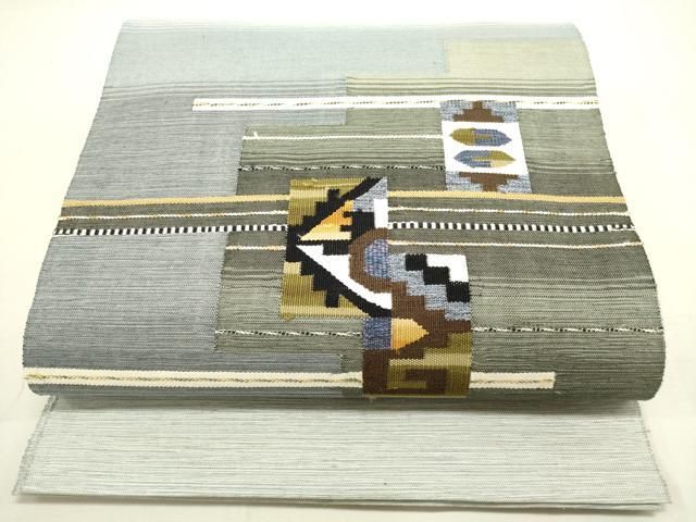 平和屋着物◎八寸名古屋帯 紬地 抽象文様 正絹 逸品 DAAU3106op