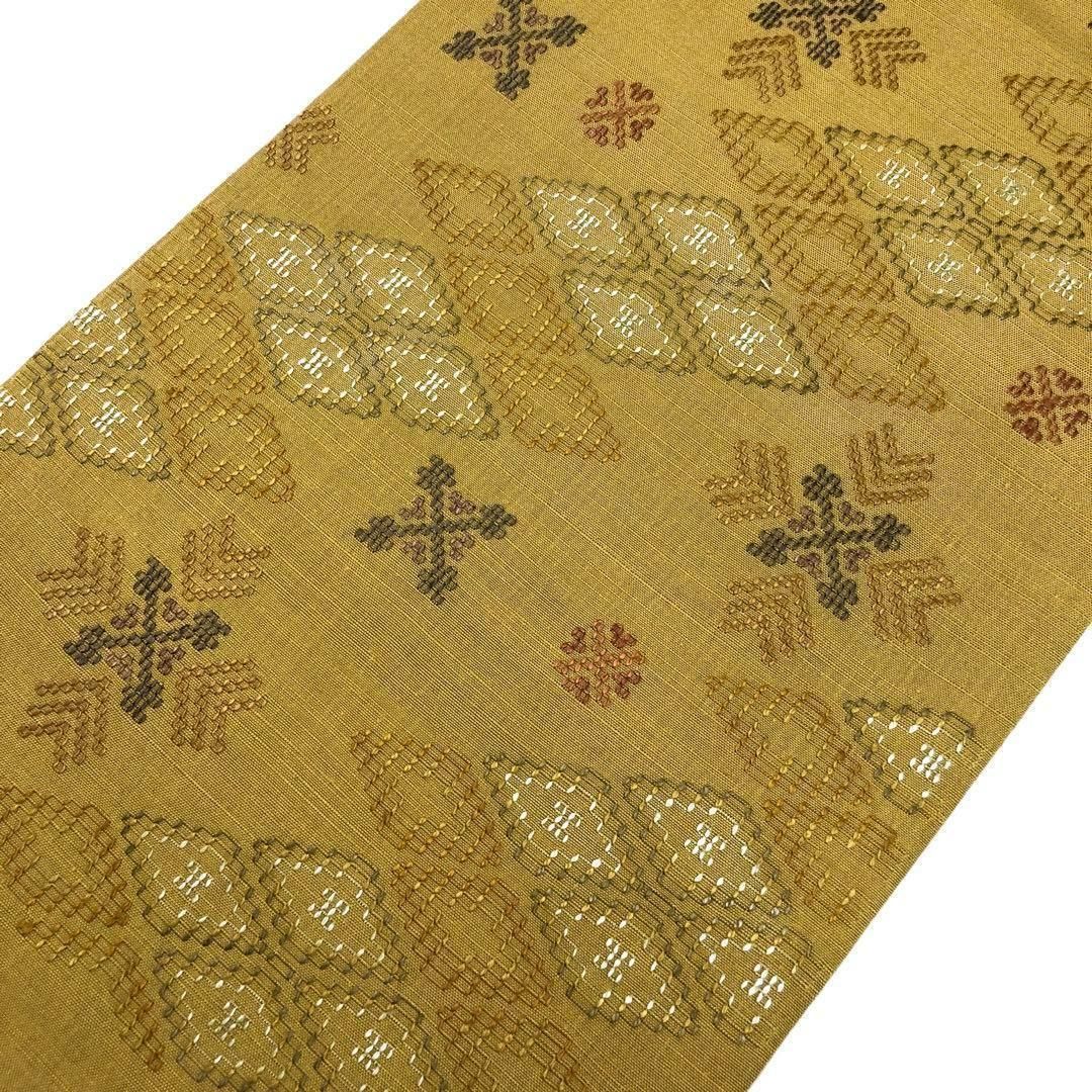 名古屋帯 本場琉球 南風原花織 証紙付 大城永光織物 芥子色 O-3427