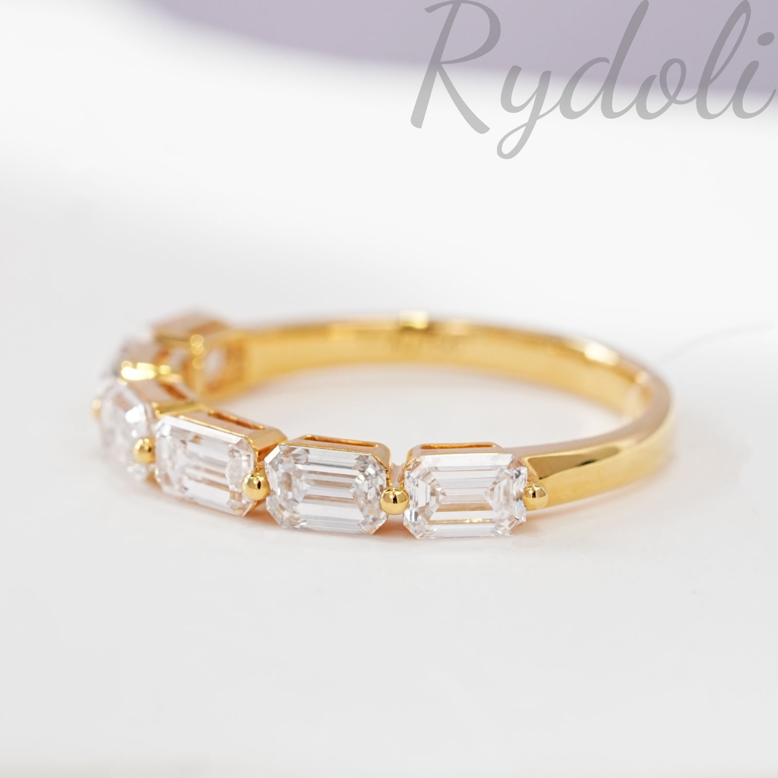 K18 1.5ct エメラルドカット ハーフエタニティリング オーダーメイド 