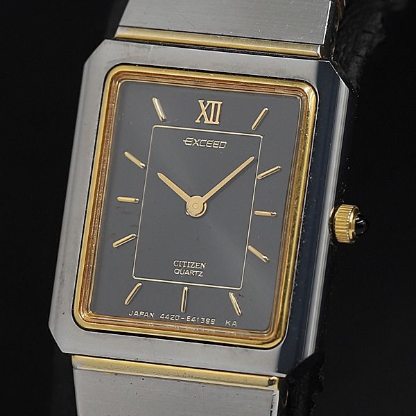 稼働 良品 シチズンQZ エクシード 4420-E40433 黒文字盤