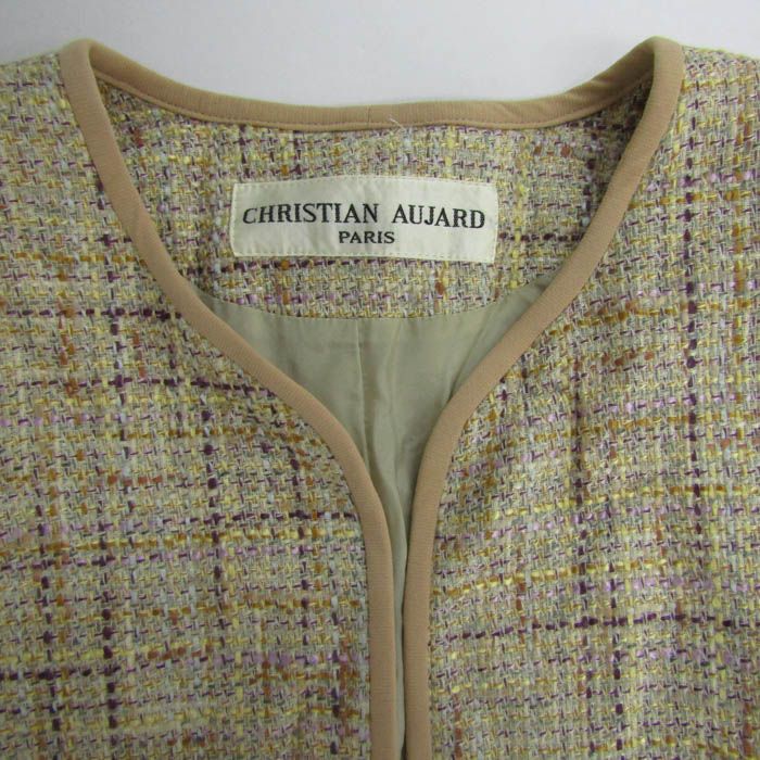 美品/クリスチャンオジャール CHRISTIAN AUJARD カーディガン 表記 9号 M 相当 古着 ベージュ系 レディース 春 夏 秋 麻混 長袖 ストレッチ ☆美品☆ クリスチャンオジャール カーディガン ベージュ 麻混