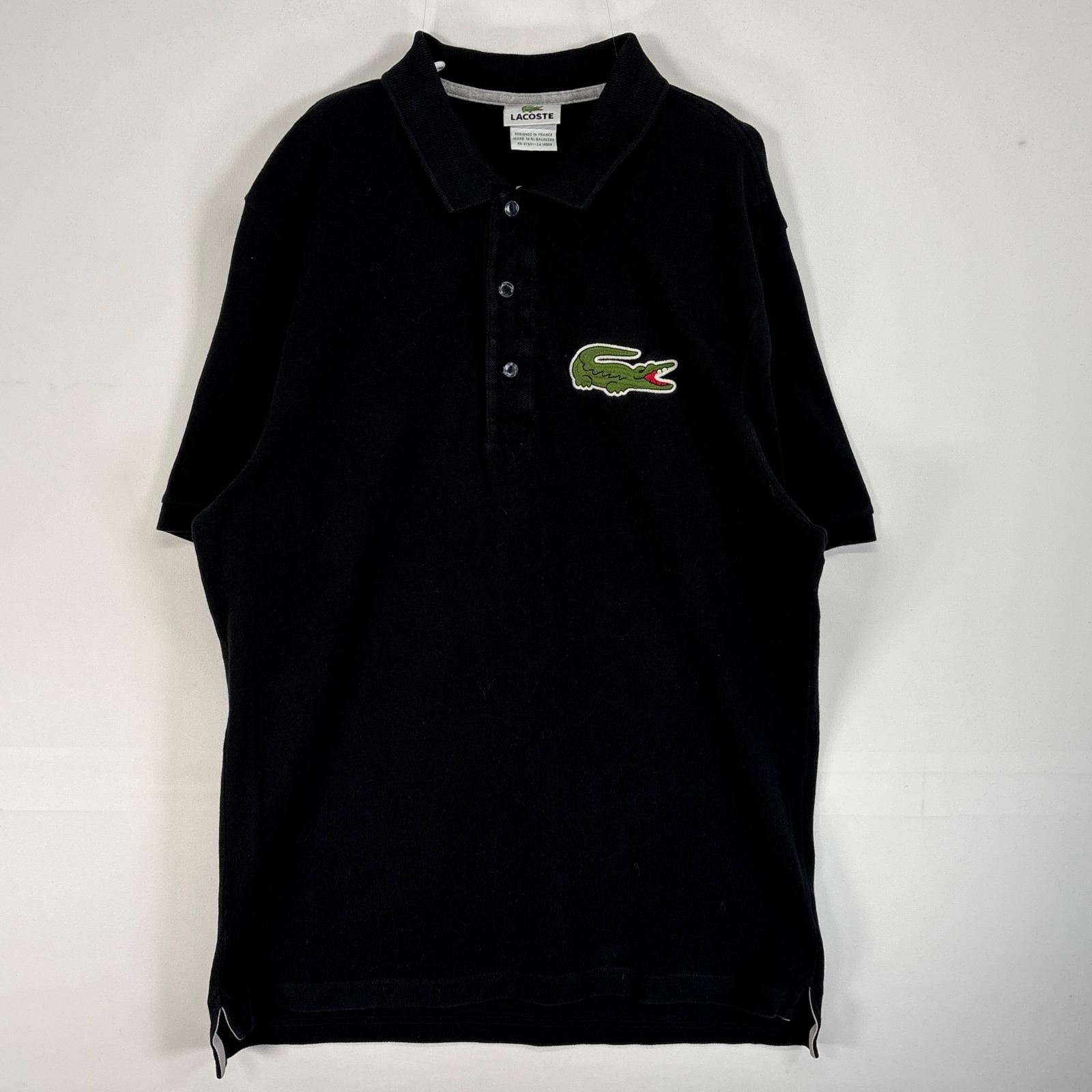 古着 ラコステ LACOSTE 鹿の子 半袖 ポロシャツ ビッグロゴ 3ボタン 