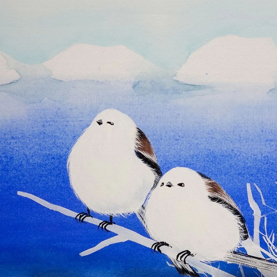 【真筆】額　シマエナガ◆藤澤真実 (新品) アクリル画 藤澤 真実 「シマエナガ（ヨコ）」 額入り WSM号