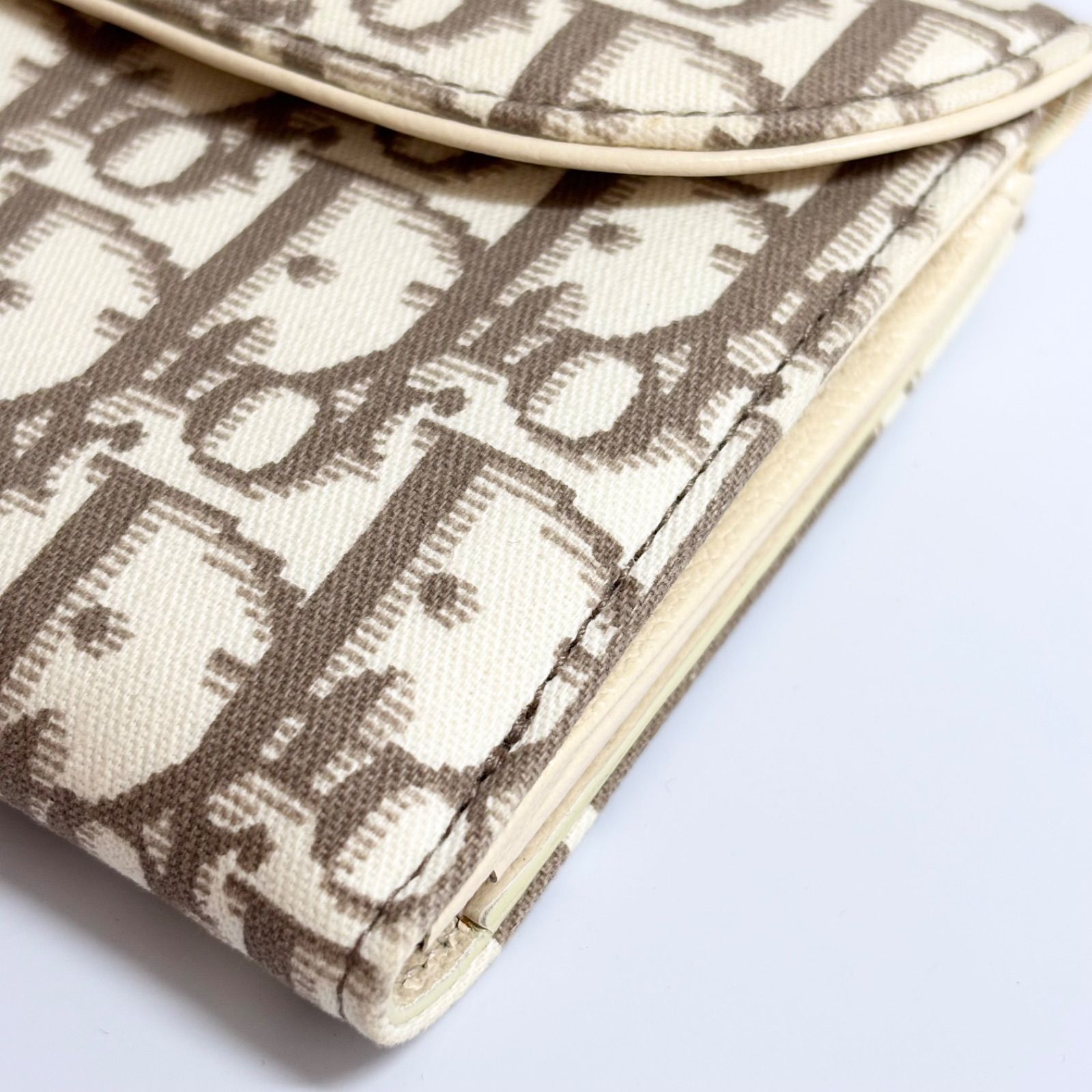 美品 DIOR ディオール サドル トロッター柄 花刺繍 二つ折り 長