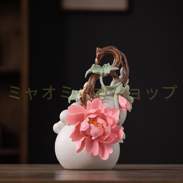 瓢箪 オブジェ 置物 花 フラワー 装飾 ピンク オレンジ ひょうたん 縁起物 家内安全 インテリア 玄関 リビング 贈り物 財運 金運 運気 風水 開運 健康運 出世運 家庭運 NEXPOTALLINN_EU