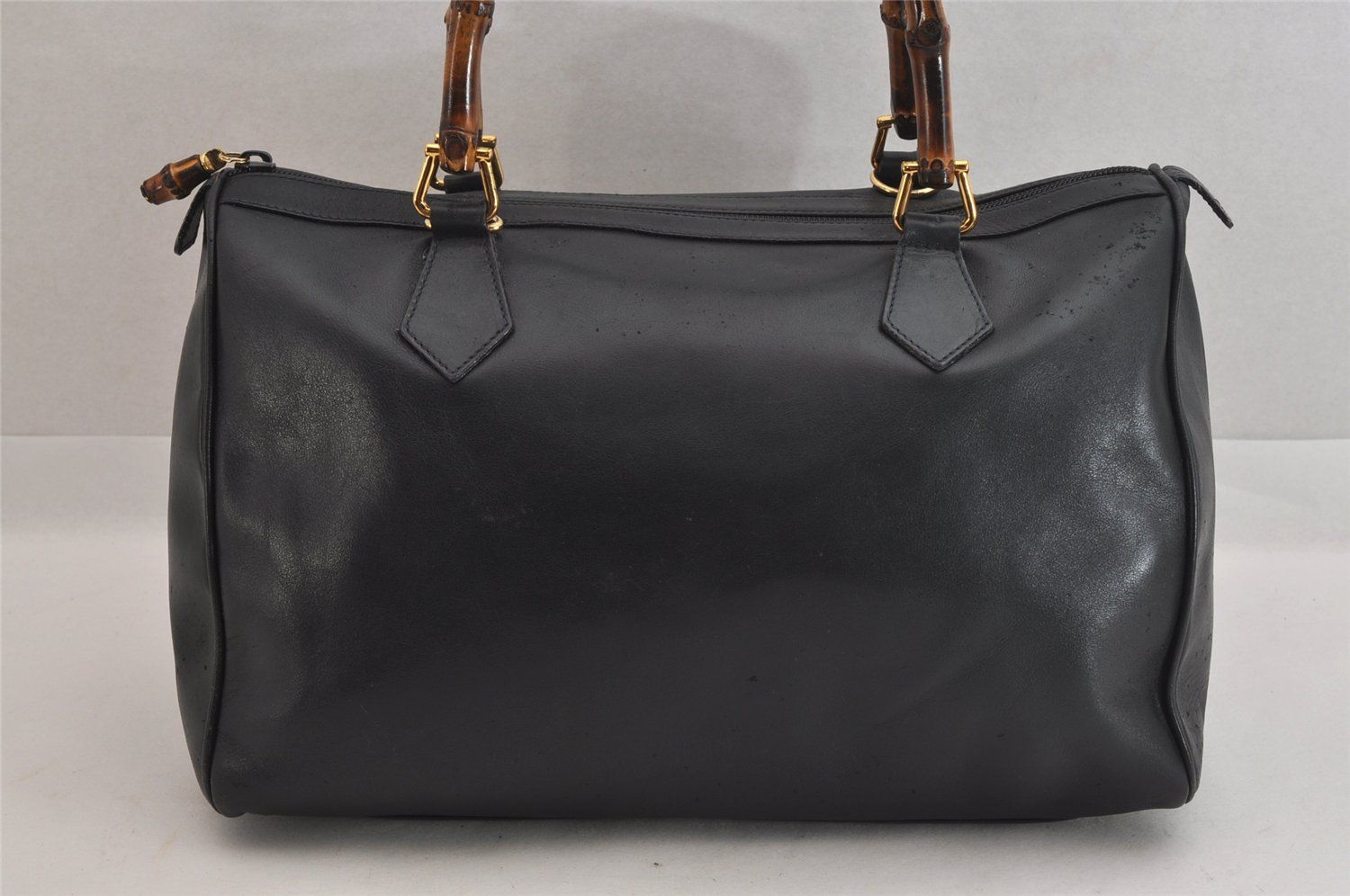 グッチ　ハンドバッグ　レザー　ネイビー　バンブー　2way　4287-3 GUCCI グッチ ヴィンテージ バンブー 2Way ショルダー