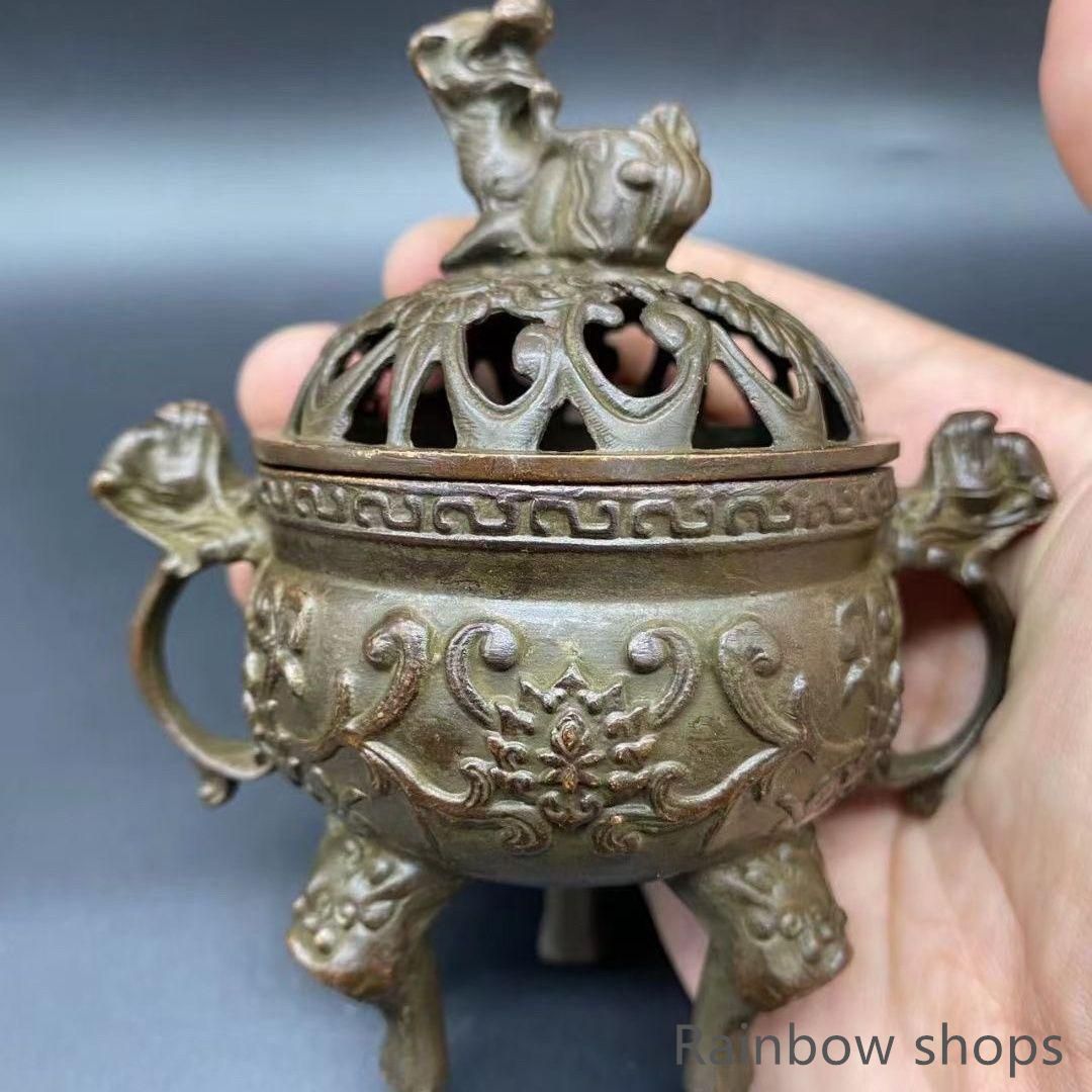 香炉 獅子 瑞獣柄 銅製 置物 開運 風水 古美術 インテリア