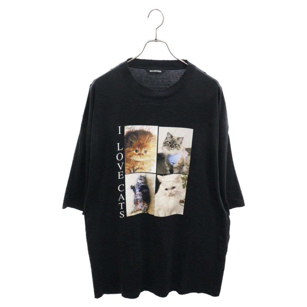 BALENCIAGA (バレンシアガ) I Love Cats T-Shirt アイラブ キャット 猫 フォトプリント ダメージ加工 クルーネック 半袖 Tシャツ カットソー ブラック 641614 TJVG8 - メルカリ