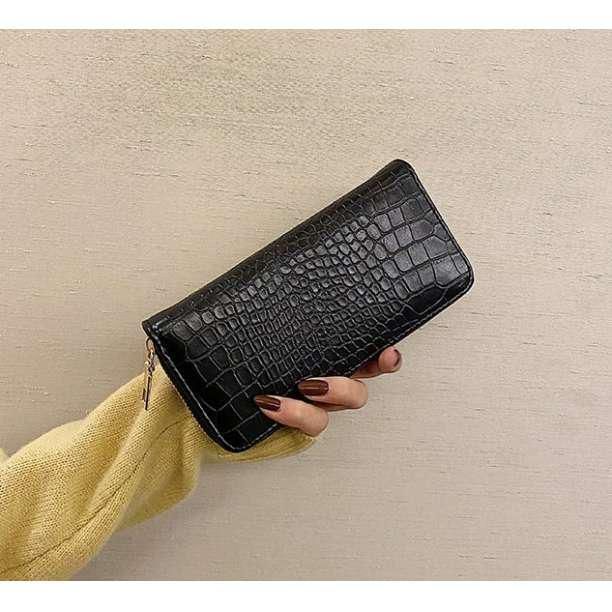 クロコダイル調 型押し 長財布 ブラック ウォレット レディース メンズ 