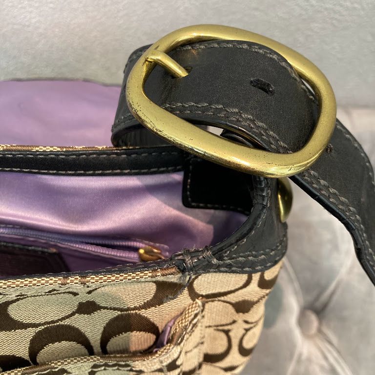 ◇ COACH コーチ シグネチャー ショルダーバッグ ブラック パープル 