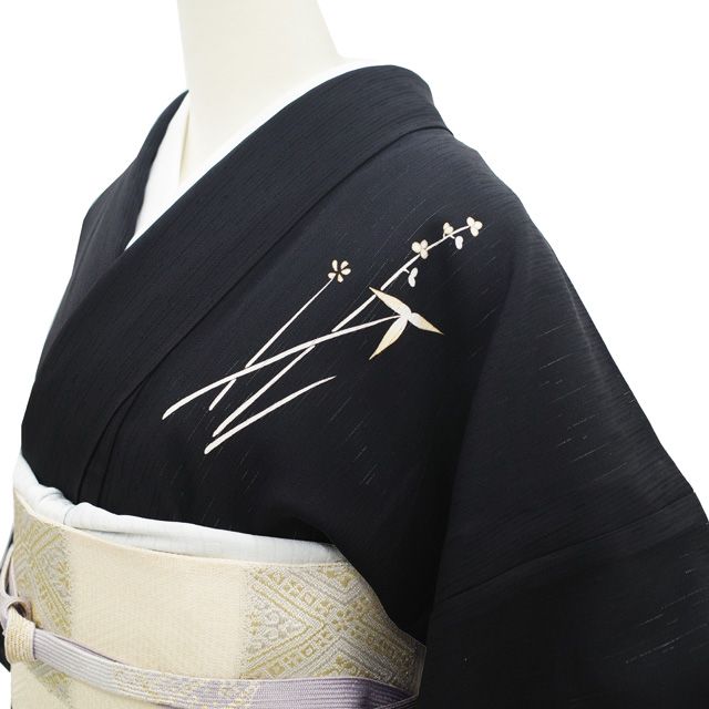 夏物　絽の着物　訪問着　ブラック　正絹 中古】 夏物 訪問着 単衣 着物 リサイクル 正絹 変わり絽 手刺繍