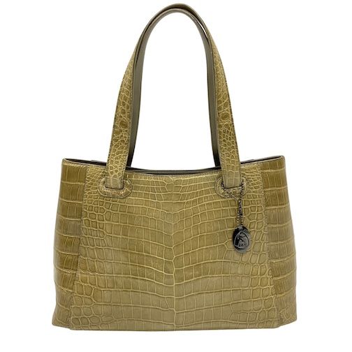 【中古】sanpo 三宝 JRA シャイニングクロコダイル ハンドバッグ センター取り ワニ レザー ベージュ系 レディース sanpo 三宝 JRA シャイニングクロコダイル ハンドバッグ センター取り