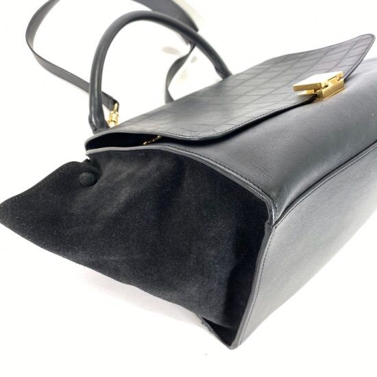 【美品】 セリーヌ トラペーズ クロコダイル 型押しレザー ハンドバッグ セリーヌ] CELINE セリーヌ トラペーズ クロコ型押し カーキ