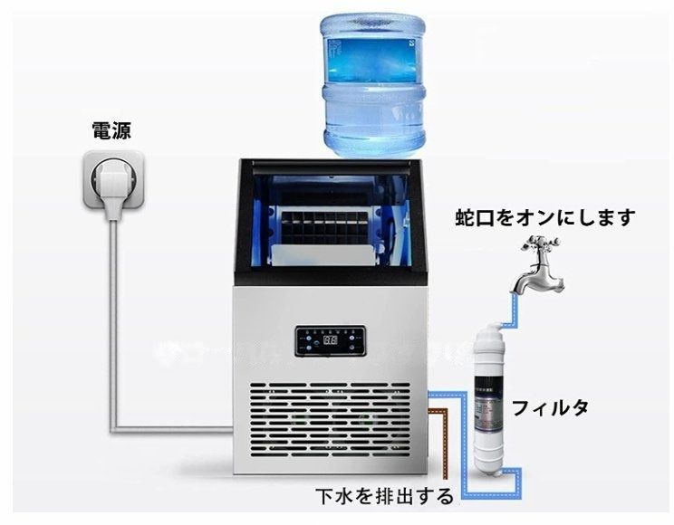 業務用製氷機 ビルトインステンレス製製氷機 60kg | 24H 15kgの貯蔵容量 パーティーギャザリング レストラン 送料無料