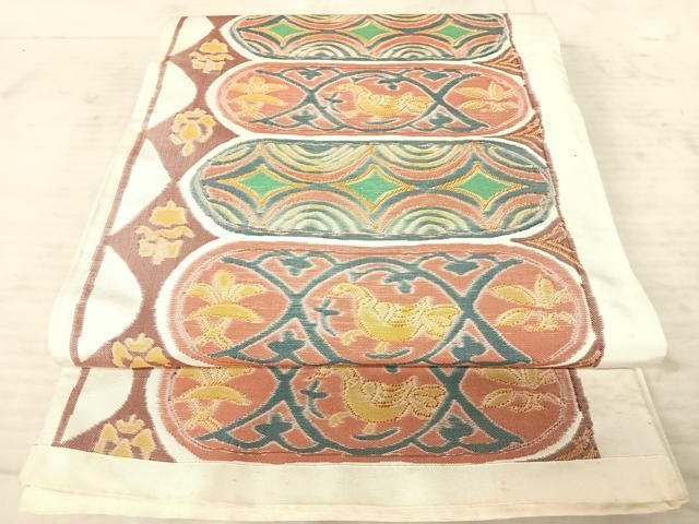 平和屋着物○六通柄袋帯 菱文 鶴 銀糸 正絹 逸品 AAAQ7803wj 楽天