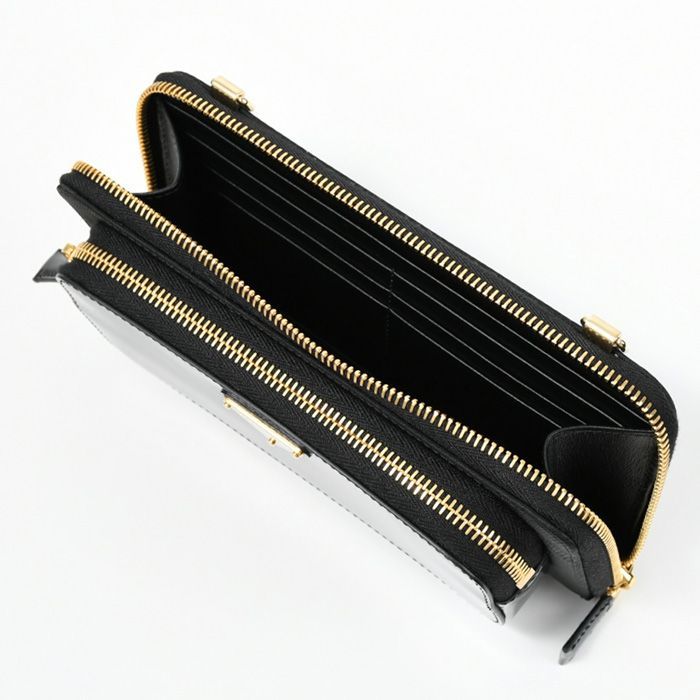 PRADA 人気 Re-Nylon & ブラッシュレザー ウォレット 話題】PRADA◇Re-Nylon×レザー ウォレット ストラップ付 ロゴ