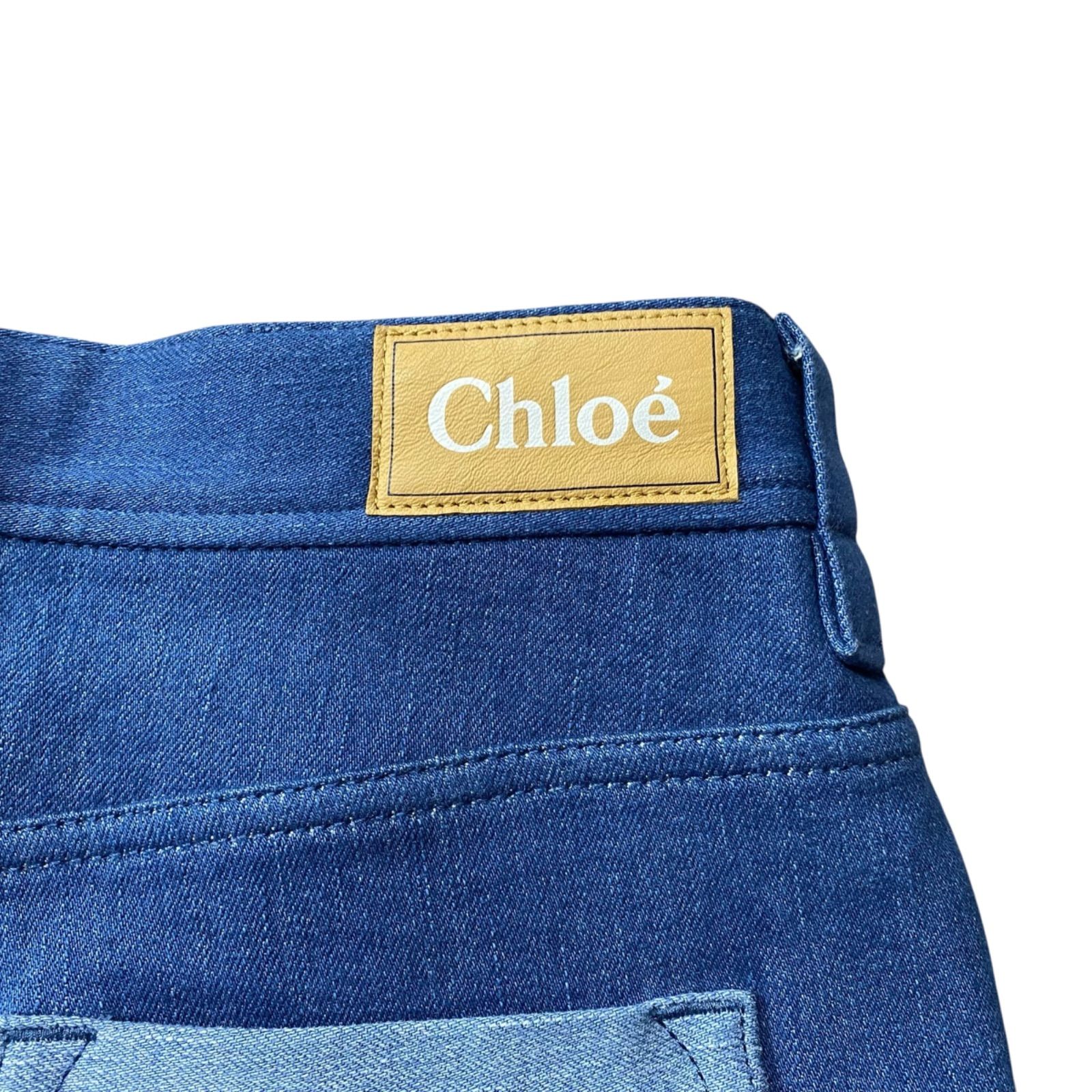 ◇美品 クロエ Chloe デニム パンツ ワイド ストーミーブルー コットン 