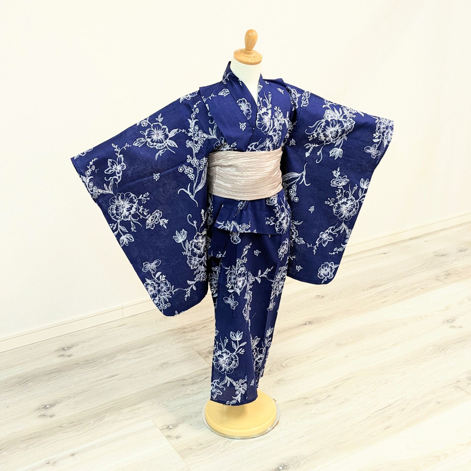 SOU-SOU 浴衣 紺色　キッズ　130センチ SOUBIEN 浴衣 キッズ浴衣2点セット （浴衣＋帯） 子ども 100/110