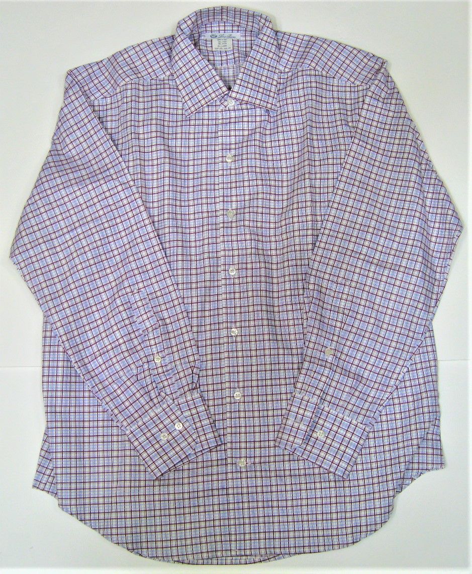 極美品 イタリー製 ロロピアーナ 白地にエンジ・スカイブルー・青 格子 サイズL 極美品 イタリー製 ロロピアーナ 白地にエンジ・スカイブルー