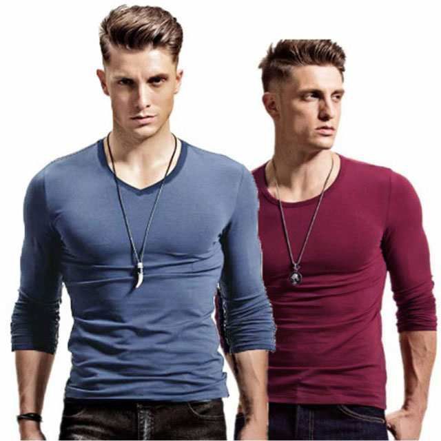 インナー tシャツ メンズ ヒートテック Vネック Uネック 丸首 長袖tシャツ カットソー スリム 細身 ストレッチ スポーツ 春 夏 秋 冬 肌着 インナーシャツ アンダーシャツ 無地 薄手 ゴル erika5043