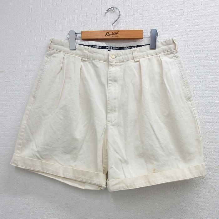 W33/古着 ラルフローレン ポロゴルフ ショート ブランド パンツ ショーツ メンズ 90s ワンポイントロゴ コットン 生成り 25jul02  ボト