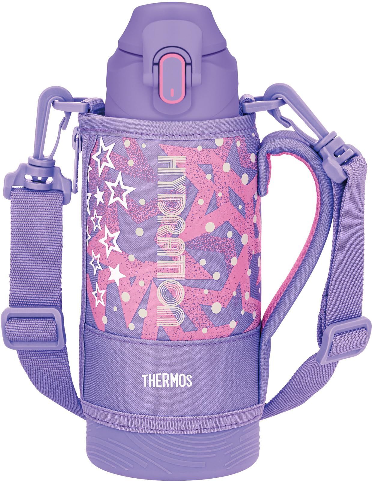【特価商品】子供用 ポーチ付き 保冷専用 パープルピンク 肩に優しいストラップ 800ml FJS-800F 真空断熱スポーツボトル 水筒 PL-P サーモス