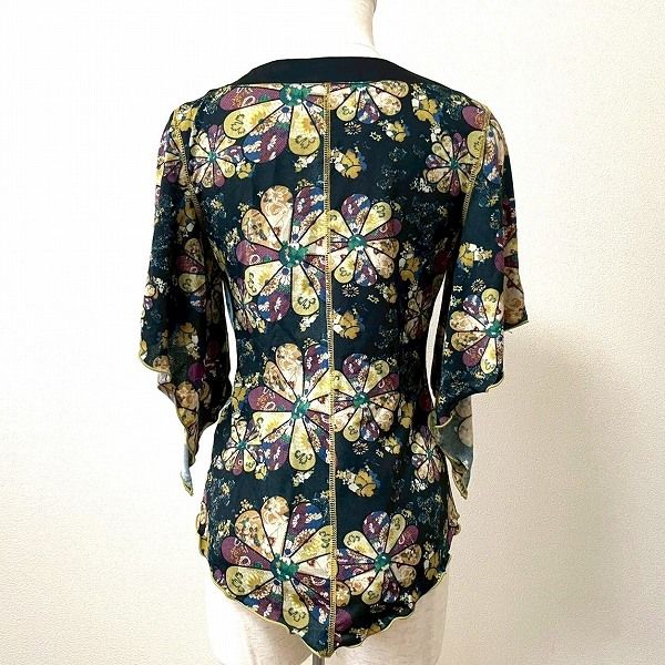 snc オッズオン OZZ ON カットソー 黒 マルチ 半袖 花柄 ステッチ 重ね着風 変形 レディース 966392