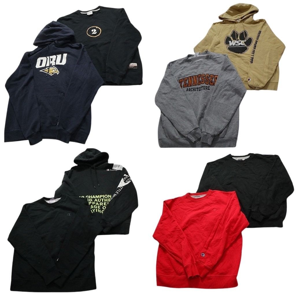 古着卸 まとめ売り チャンピオン Champion スウェット 8枚セット メンズ L フーディー カレッジ風 ブラック レッド 古着 NC3921