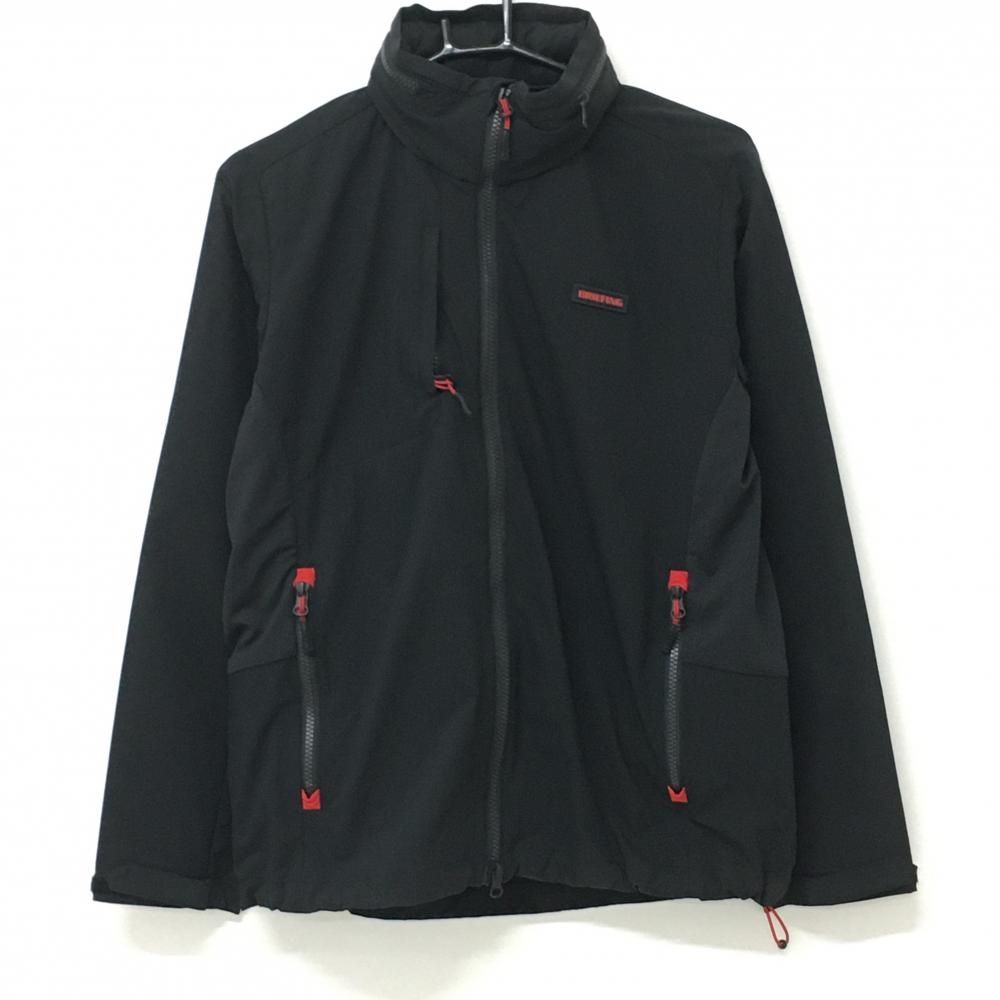 【美品】ブリーフィング ジャケットブルゾン 黒×レッド 異素材切り替え フード収納可 薄手 メンズ M ゴルフウェア BRIEFING