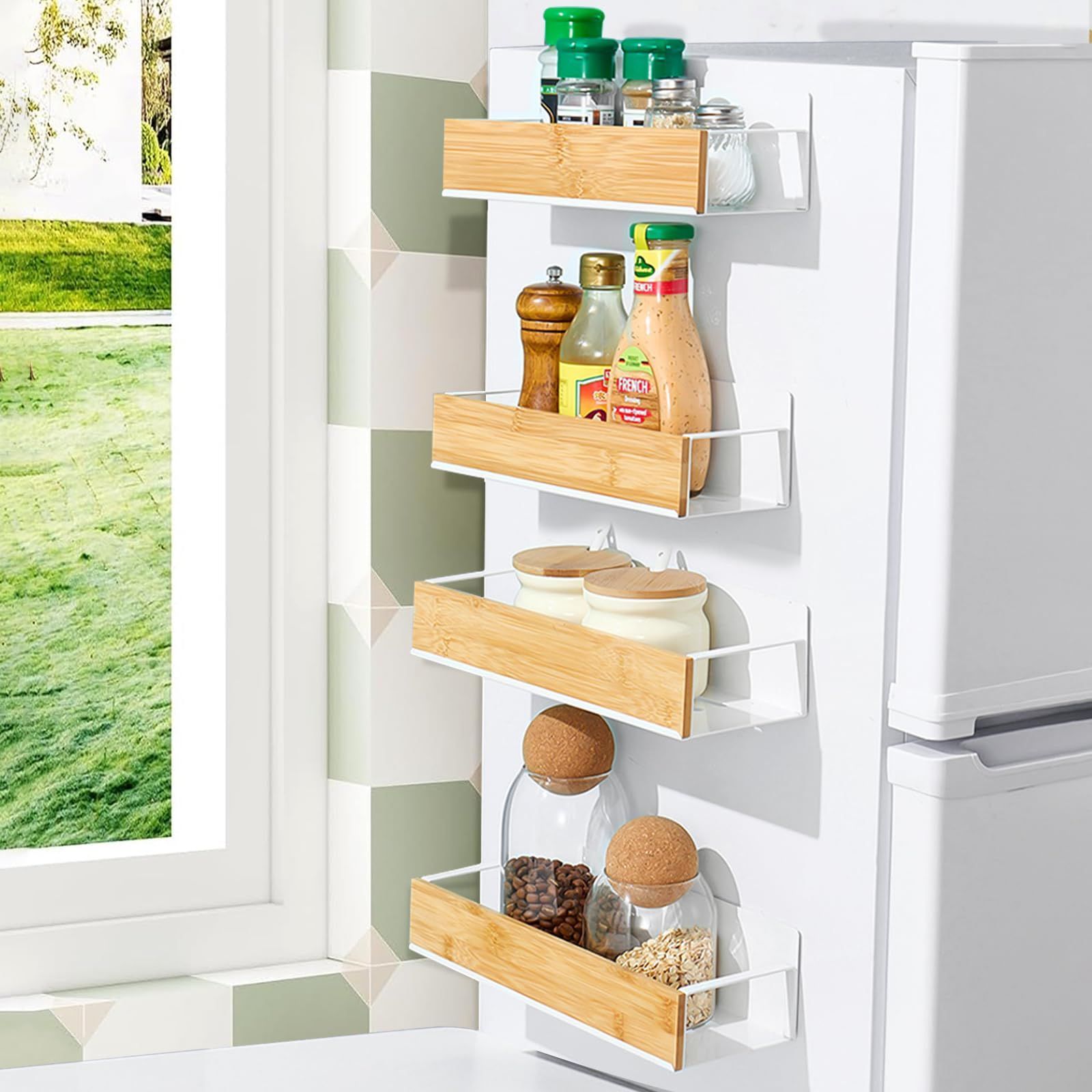 磁石ラック - 冷蔵庫サイドラック、スパイスラック、ラップホルダー RAKU 冷蔵庫サイドラック スパイスラック マグネット ラップホルダー