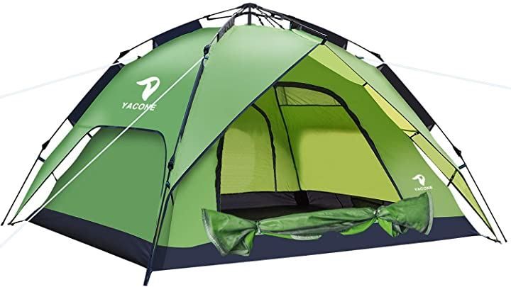YACONE テント 3～4人用 ワンタッチテント 二重層 ワンタッチ2WAY 設営簡単 uvカット加工 防風防水 折りたたみ 超軽量 耐水圧3000mm グリーンB グリーンB ３～４人用