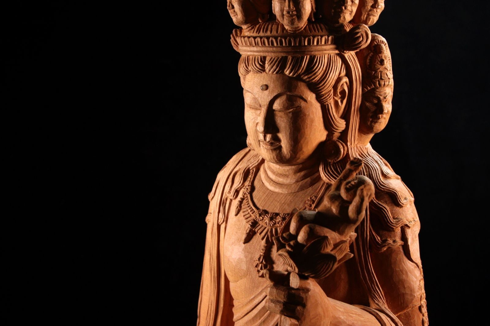 仏教美術 木彫 十一面観音 古 仏像 時代物(K-YC395)